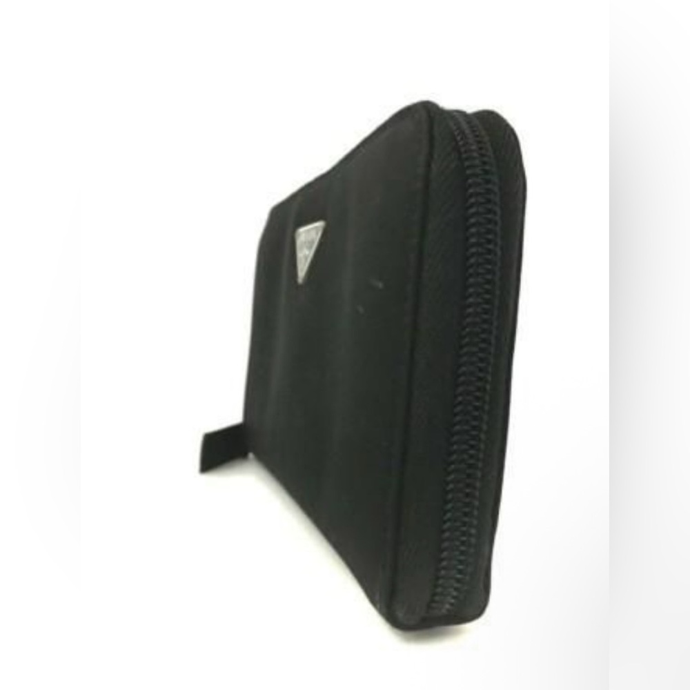 Prada logo plate Black Nylon zip around long Wallet  authentic like New - Picture 12 of 15